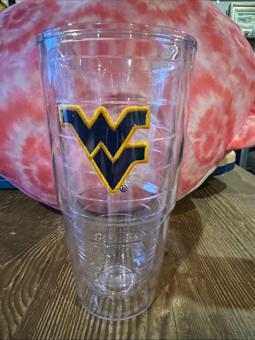 tervis clear travel tumbler with navy and gold WV emblem